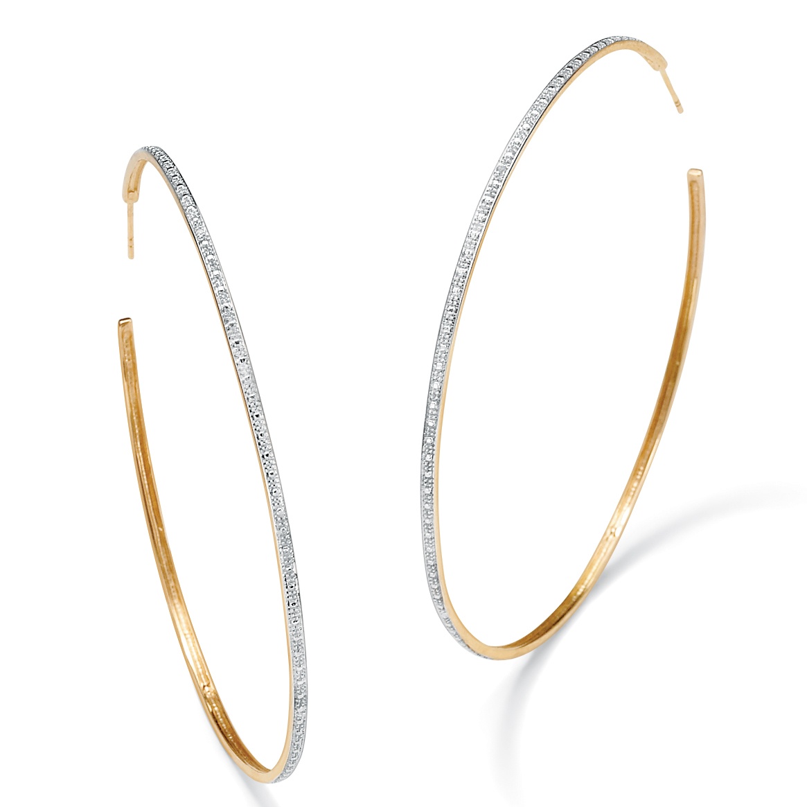 Tutone. 18k Gold over Sterling Silver Diamond Accent Hoop Pierced Earrings