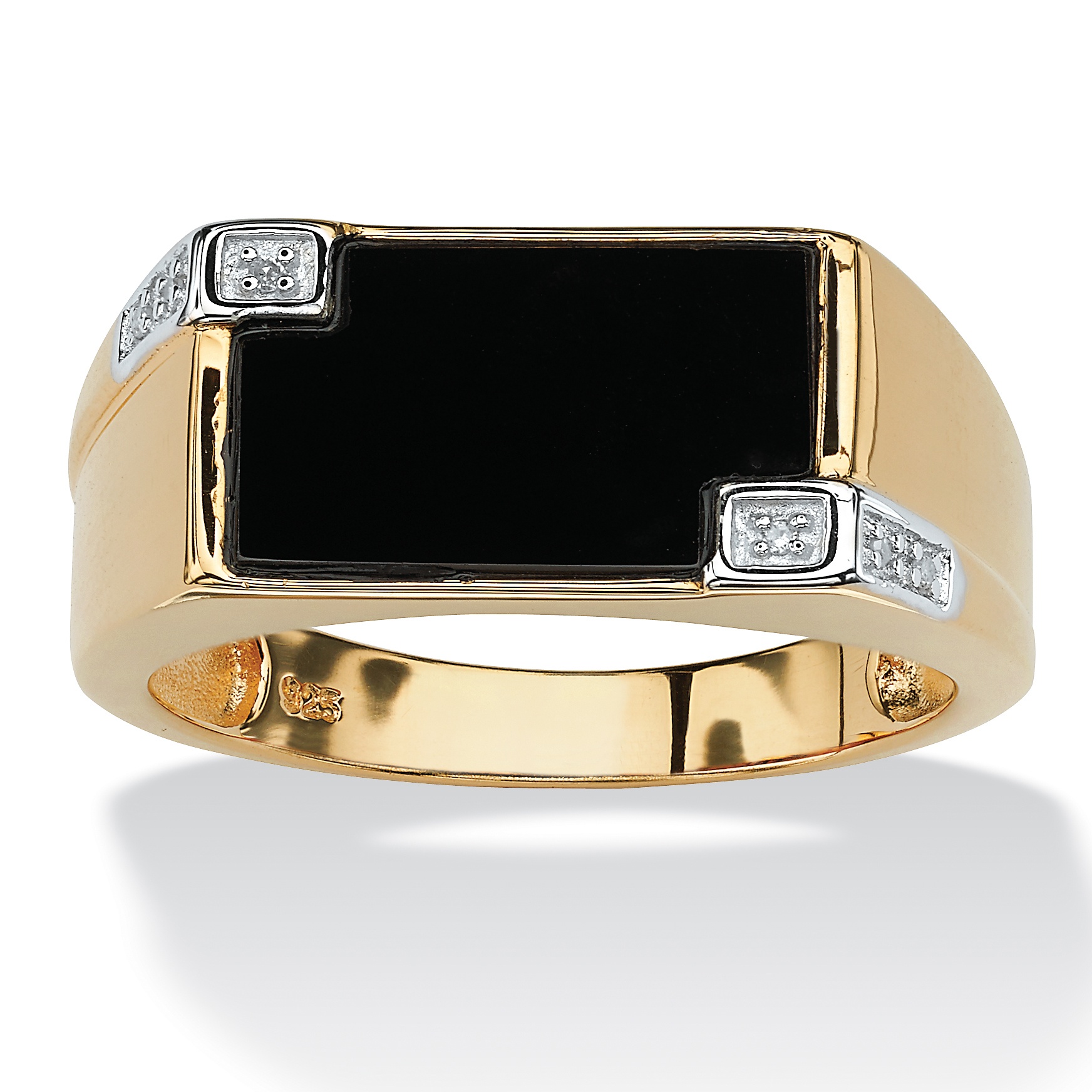 18k Gold over Sterling Silver Men's Diamond Accent and Onyx Ring