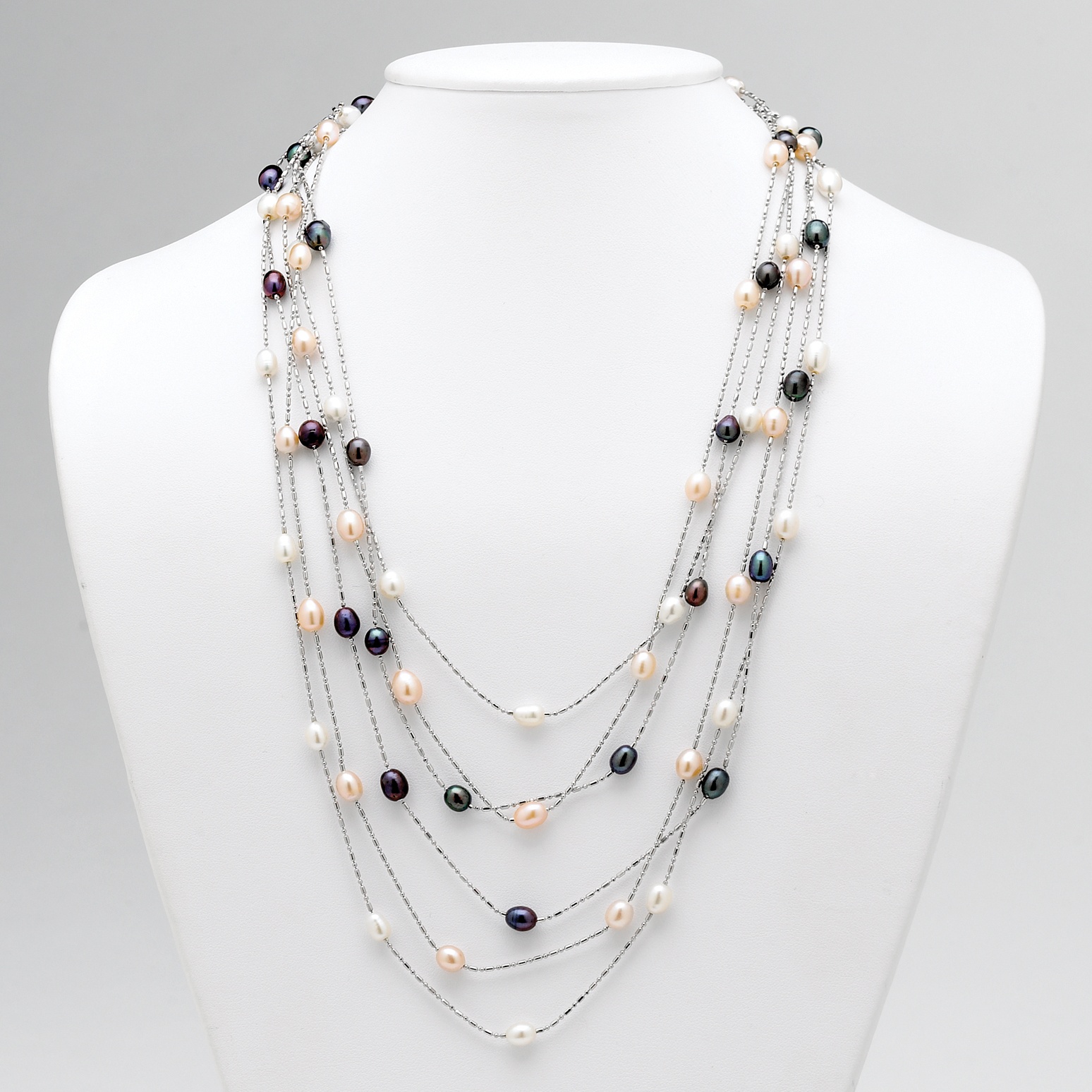 Silver Tone Set of Three Multi-Colored Cultured Freshwater Pearl Necklaces