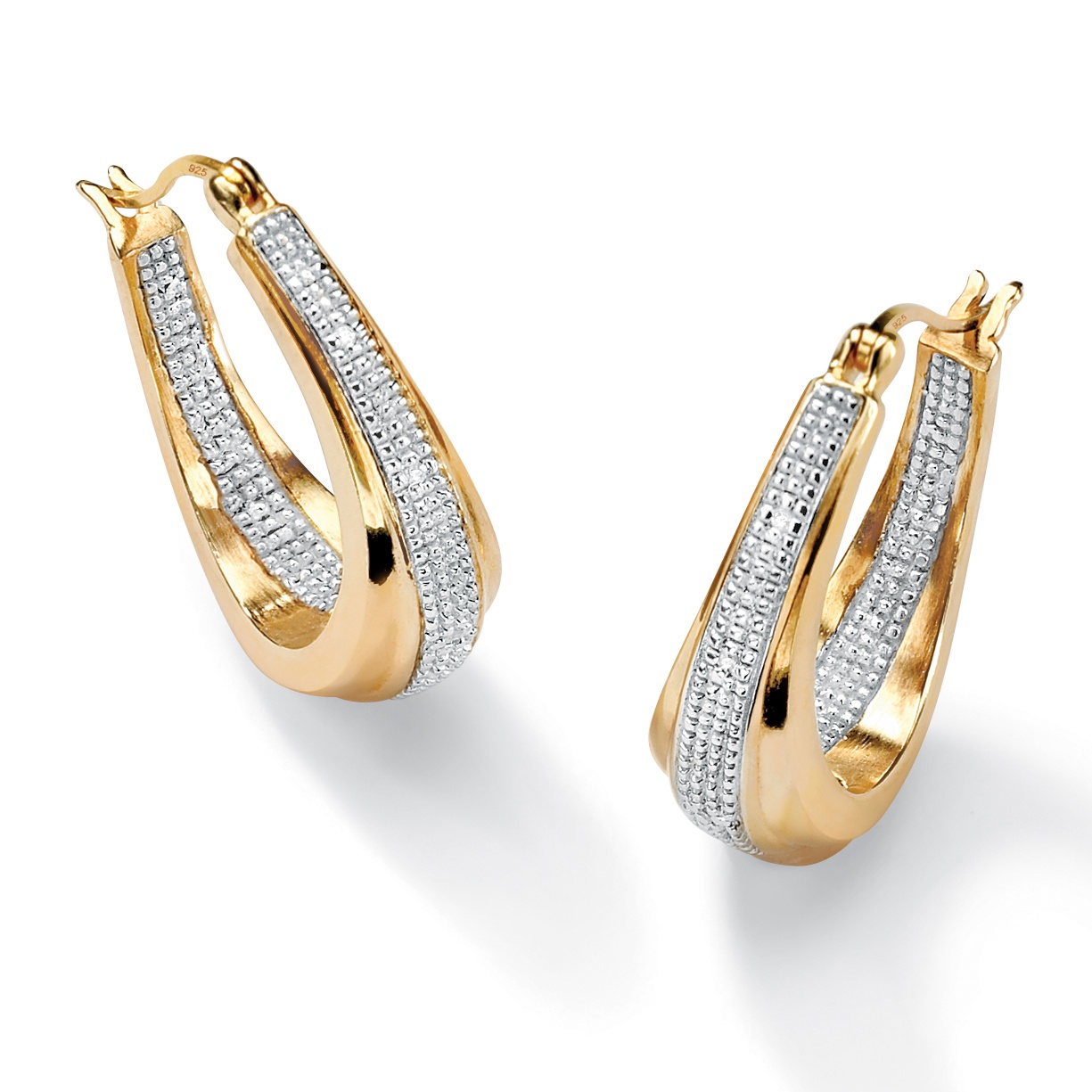 18k Gold over Sterling Silver Oval Diamond Accent Inside-Out Hoop Pierced ...