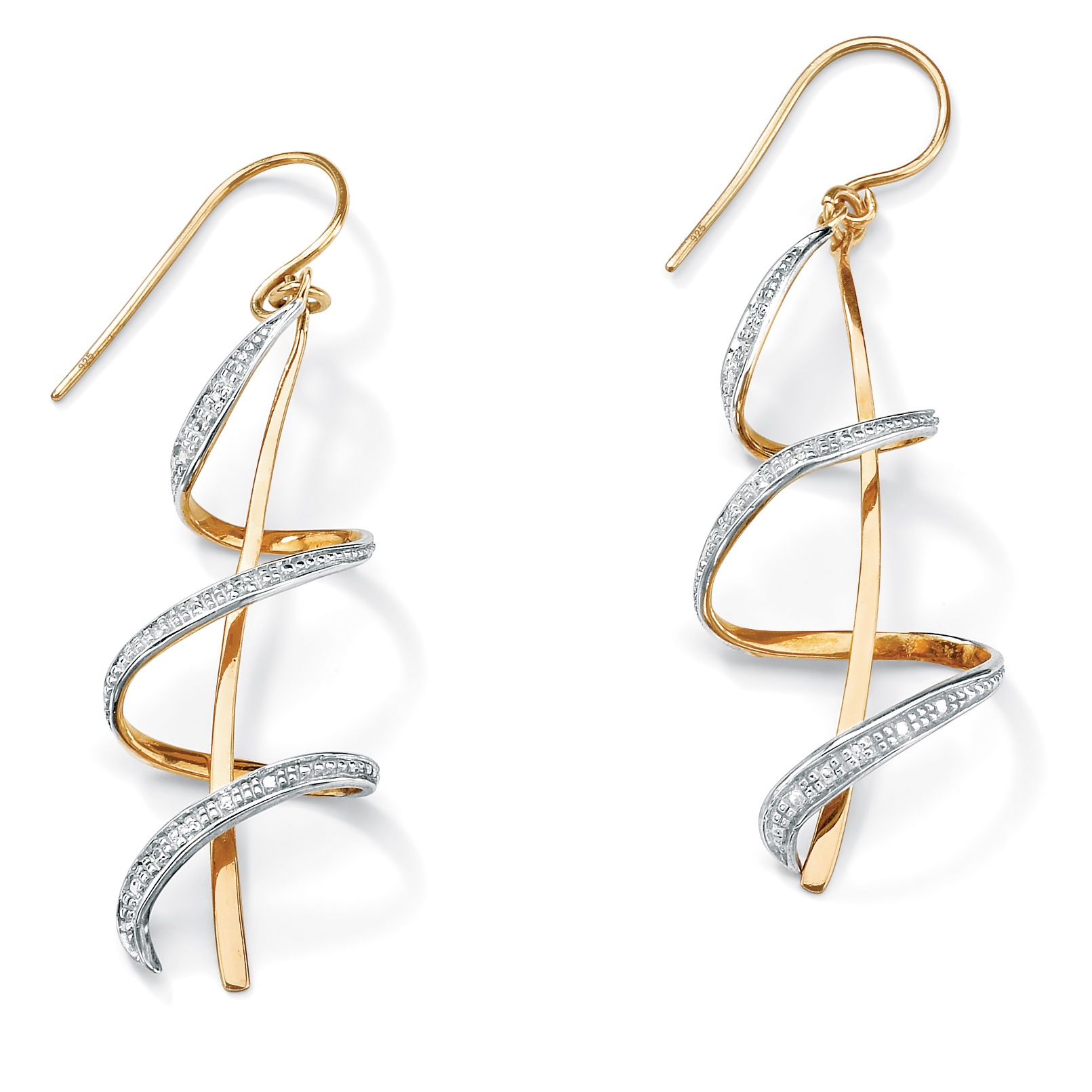 18k Gold over Sterling Silver Diamond Accent Ribbon Drop Pierced Earrings