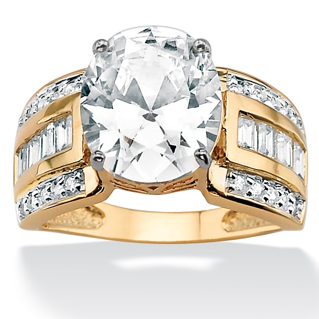 18k Gold over Sterling Silver Oval-Cut, Round and Baguette DiamonUltra&trade;...