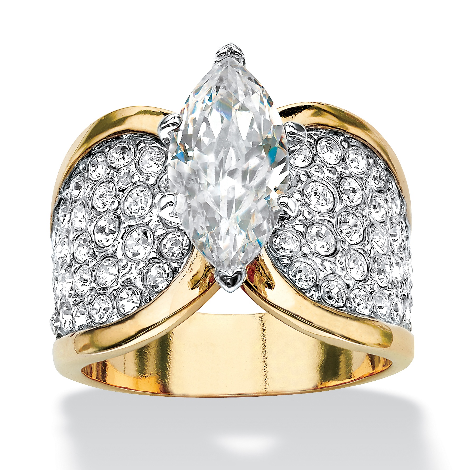 14k Gold-Plated Marquise-Cut DiamonUltra Cubic Zirconia Pav&eacute; Ring