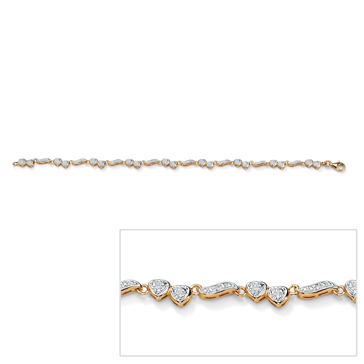 18k Gold over Sterling Silver Diamond Heart and Wings Ankle Bracelet