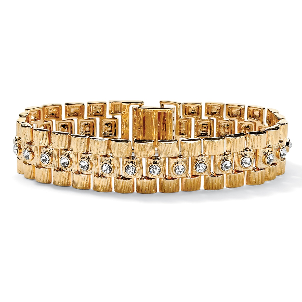 14k Gold-Plated Bezel-Set Crystal Bar-Link Bracelet
