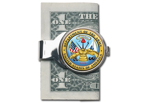 Enamel and Silvertone Metal Army Disk Money Clip