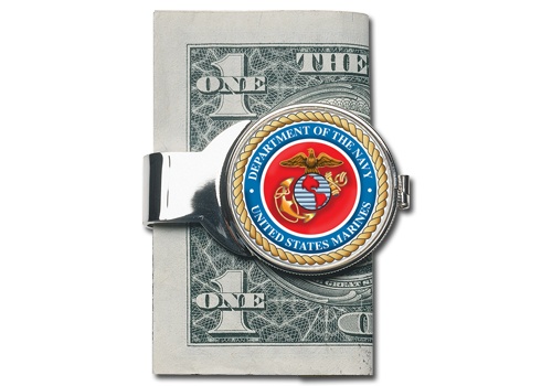 Enamel and Silvertone Metal Marines Disk Money Clip