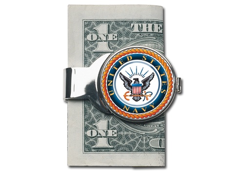 Enamel and Silvertone Metal Navy Disk Money Clip