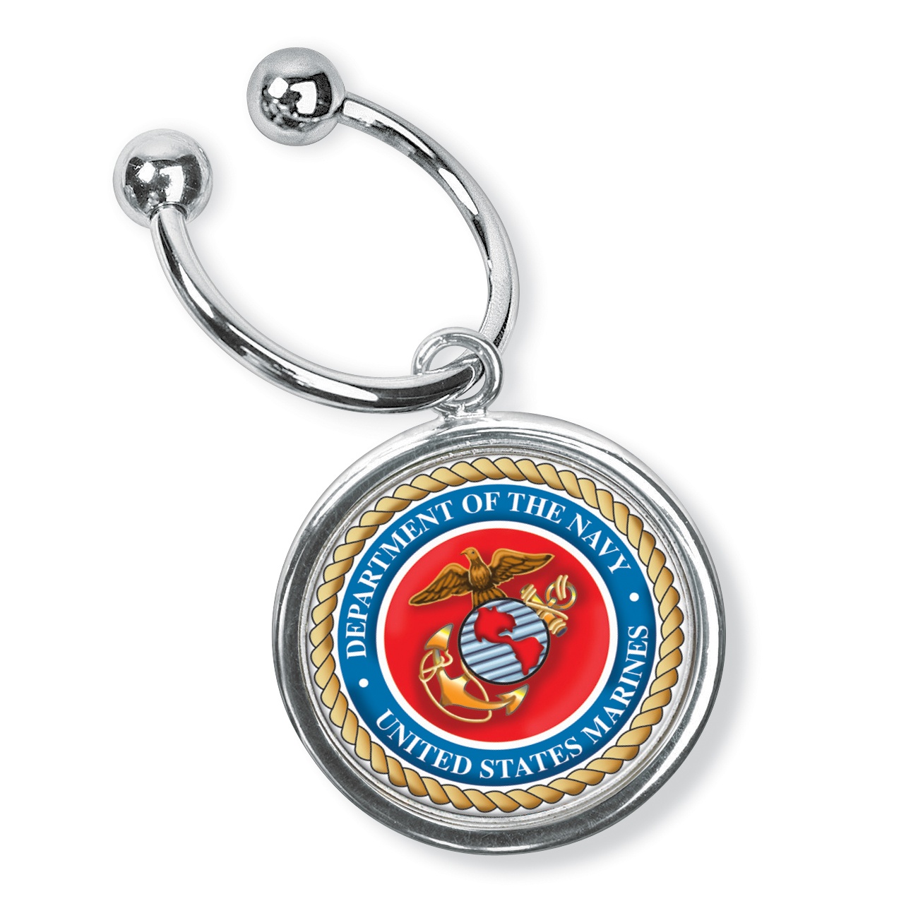Enamel and Silver Tone Marines Disk Key Ring