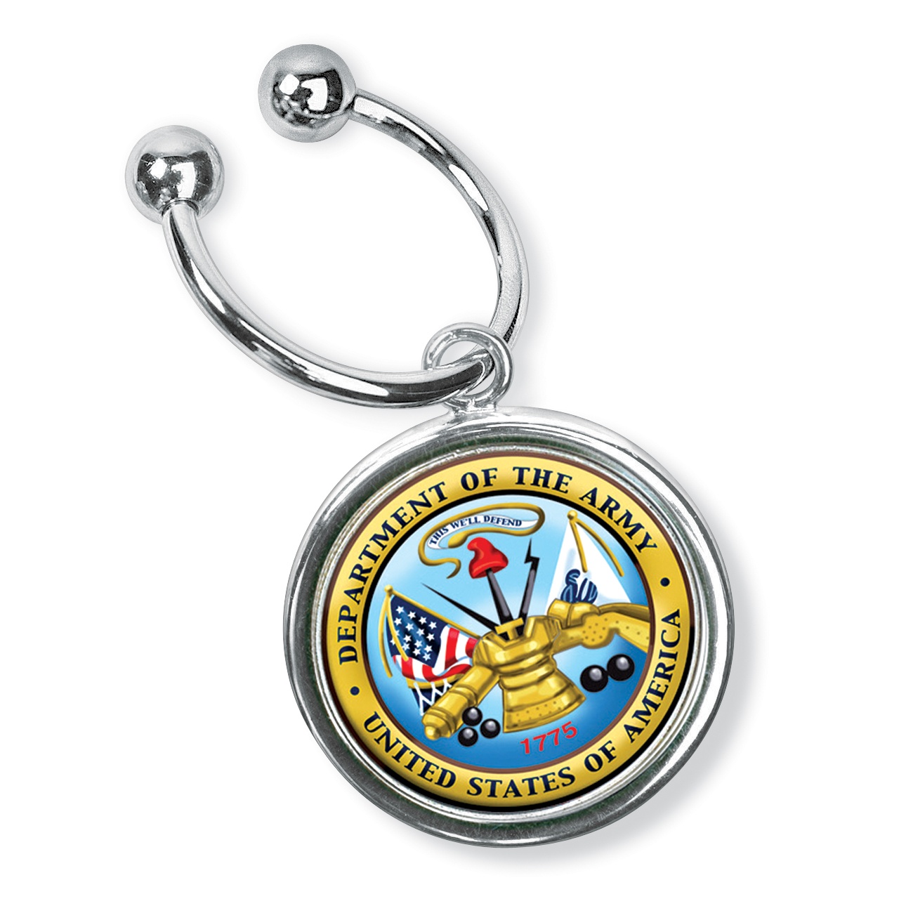 Enamel and Silver Tone Army Disk Key Ring