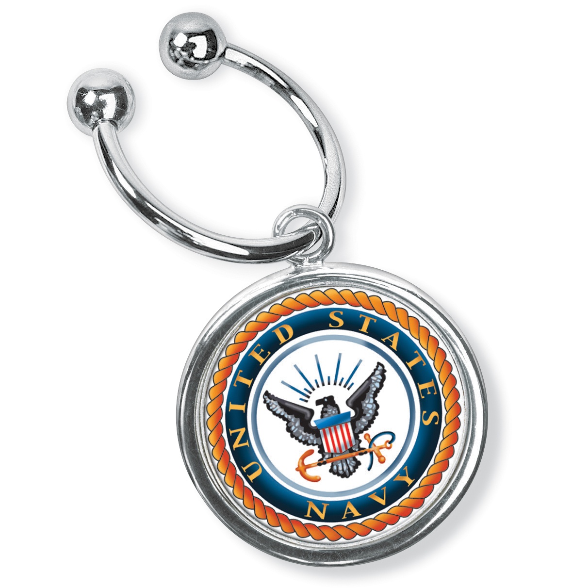 Enamel and Silvertone Metal Navy Disk Key Ring