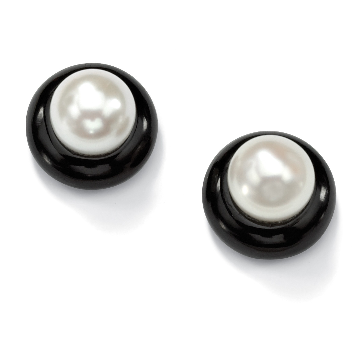10k Gold Onyx and Cultured Freshwater Pearl Pierced Earrings