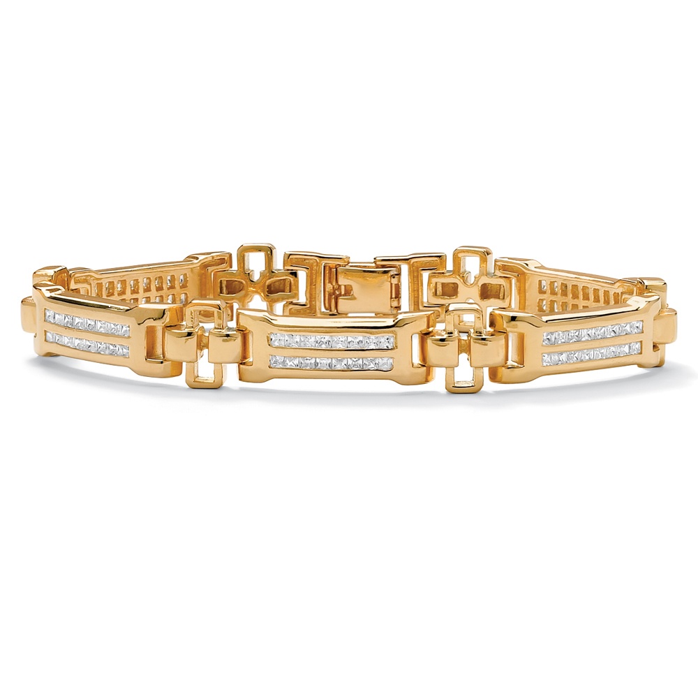 14k Gold-Plated Men's Channel-Set DiamonUltra&trade; Cubic Zirconia Bracelet
