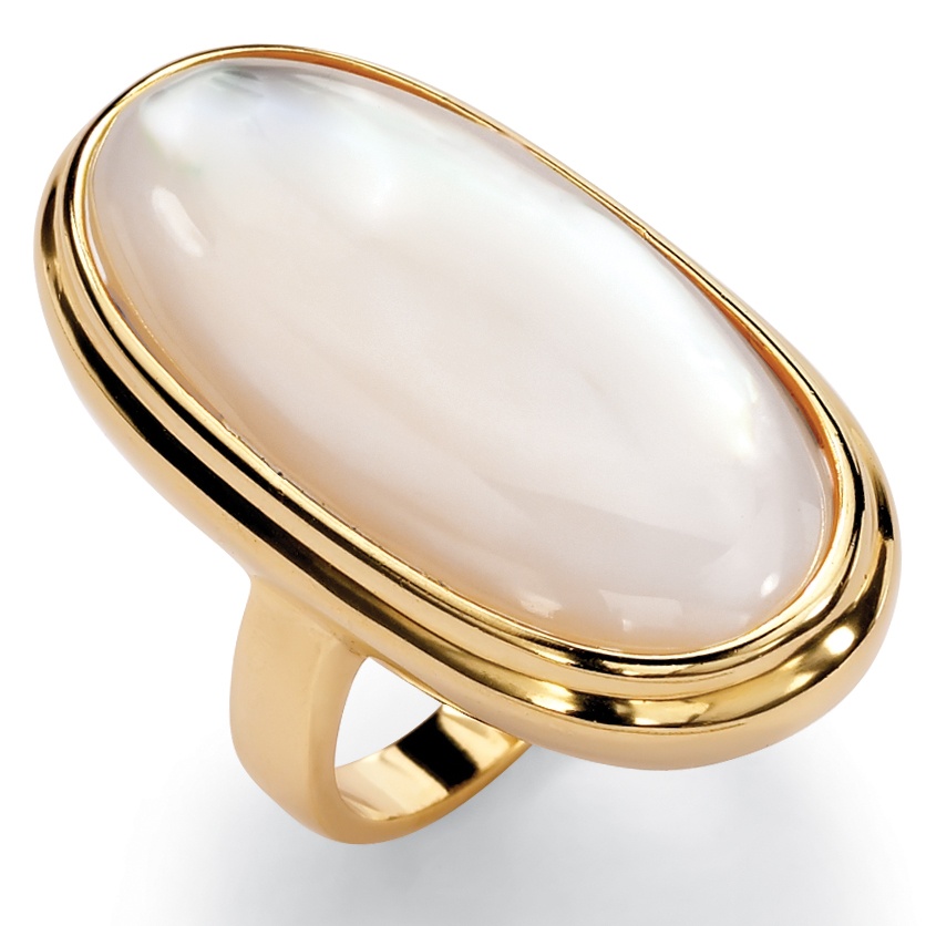 18k Gold over Sterling Silver Oval-Shaped Mother-of-Pearl Ring