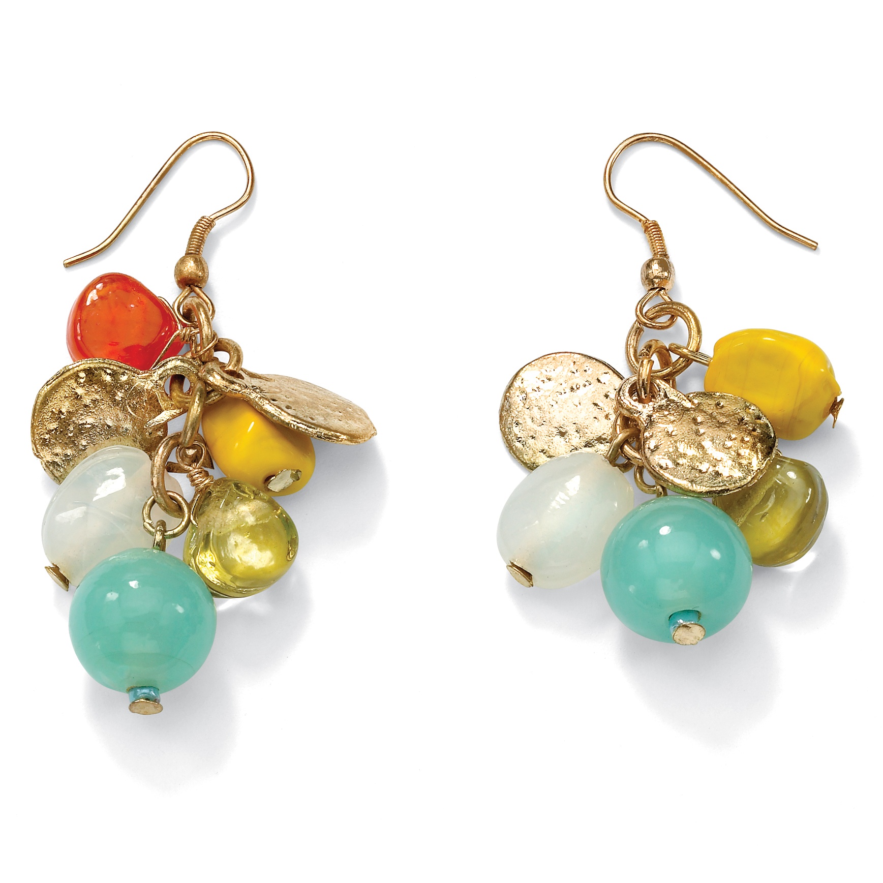Goldtone Metal Multi-Colored Beaded Lucite Pierced Earrings