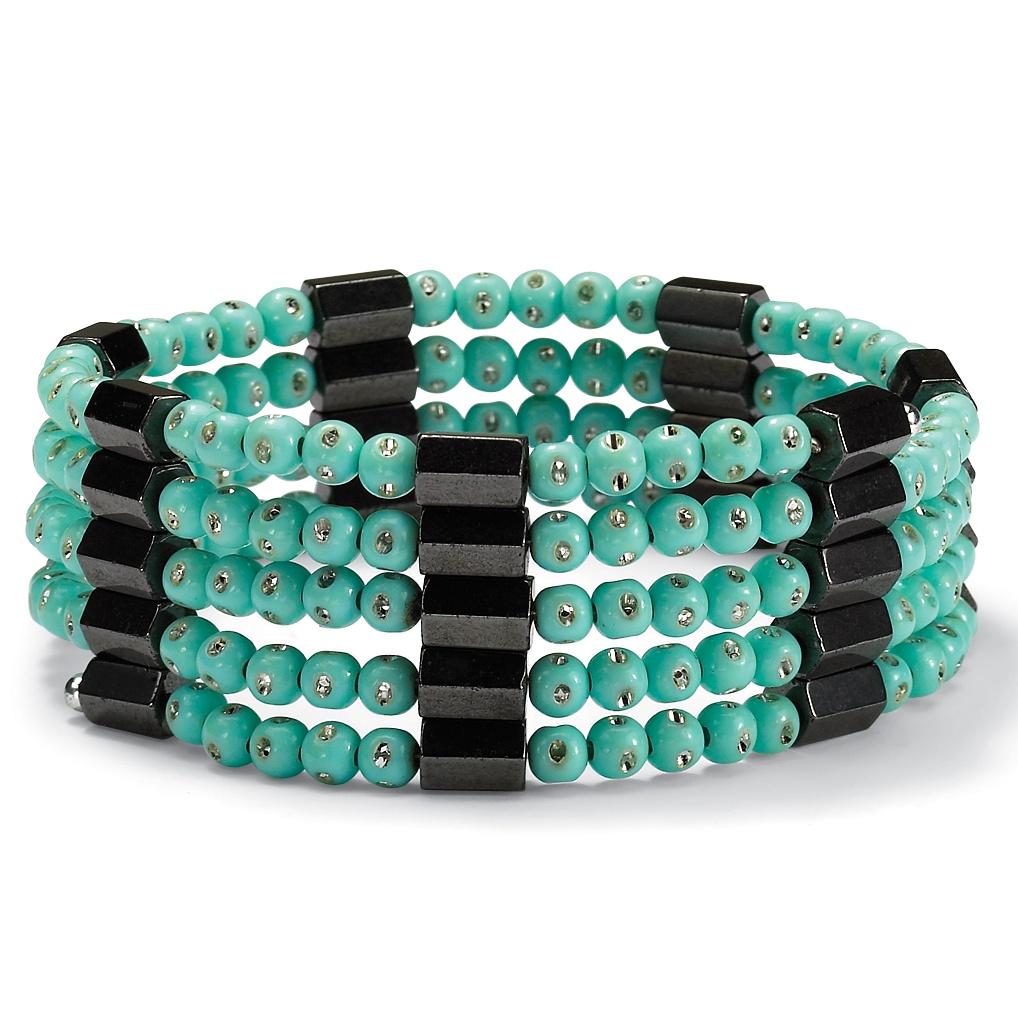 Silvertone Turquoise-Colored Lucite and Black Beaded Magnetic Hematite ...