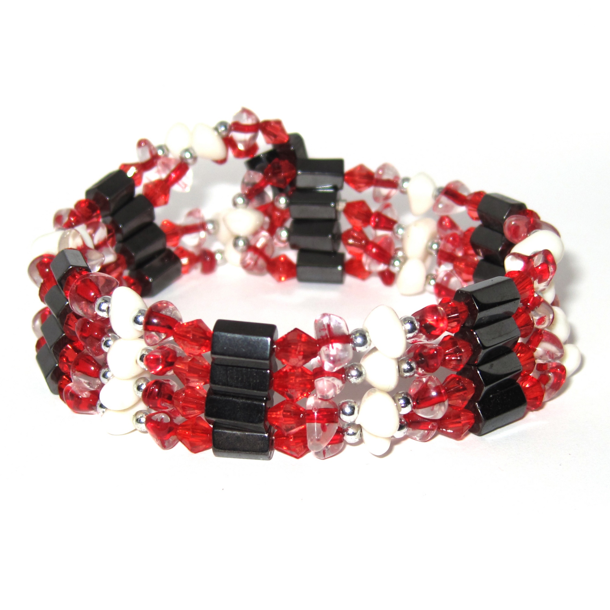 Silvertone Red and White Lucite and Black Beaded Magnetic Hematite ...
