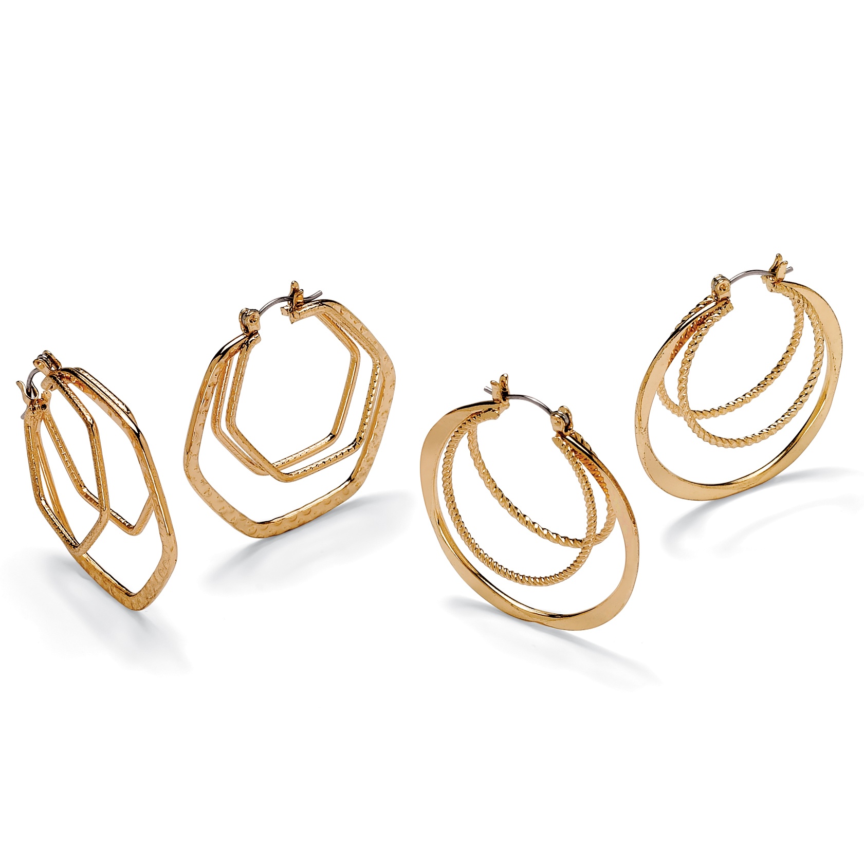 14k Gold-Plated Two-Pair Set of Hoop Pierced Earrings