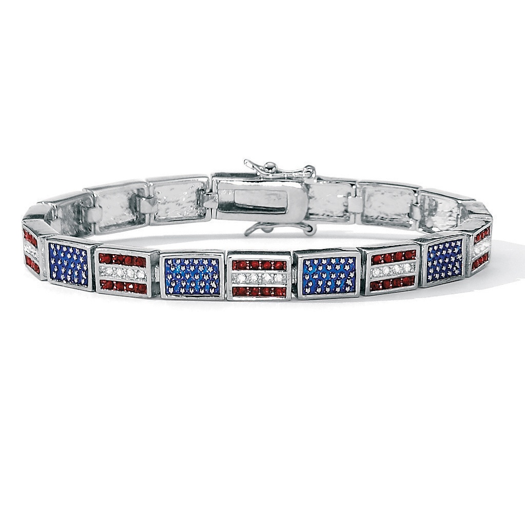 Silvertone Red, White and Blue Crystal Bracelet