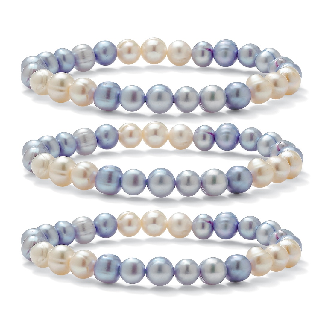 Set of Three Blue and White Cultured Freshwater Pearl Bracelets