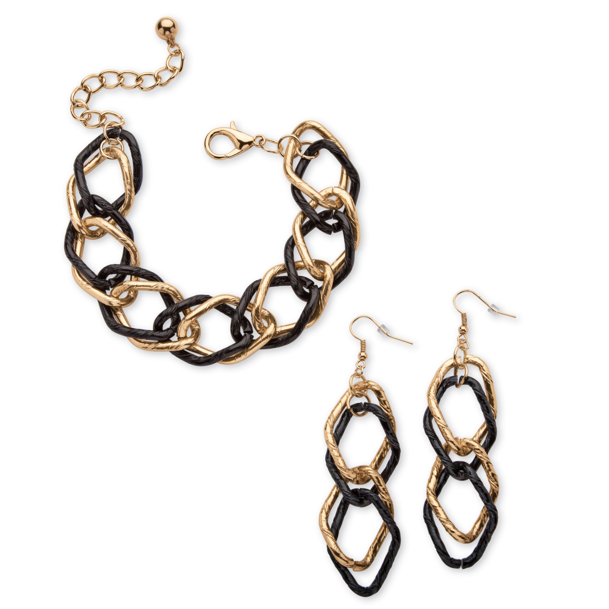 Gold Tone Metal Black Ruthenium-Finish 2-Piece Curb-Link Bracelet 8