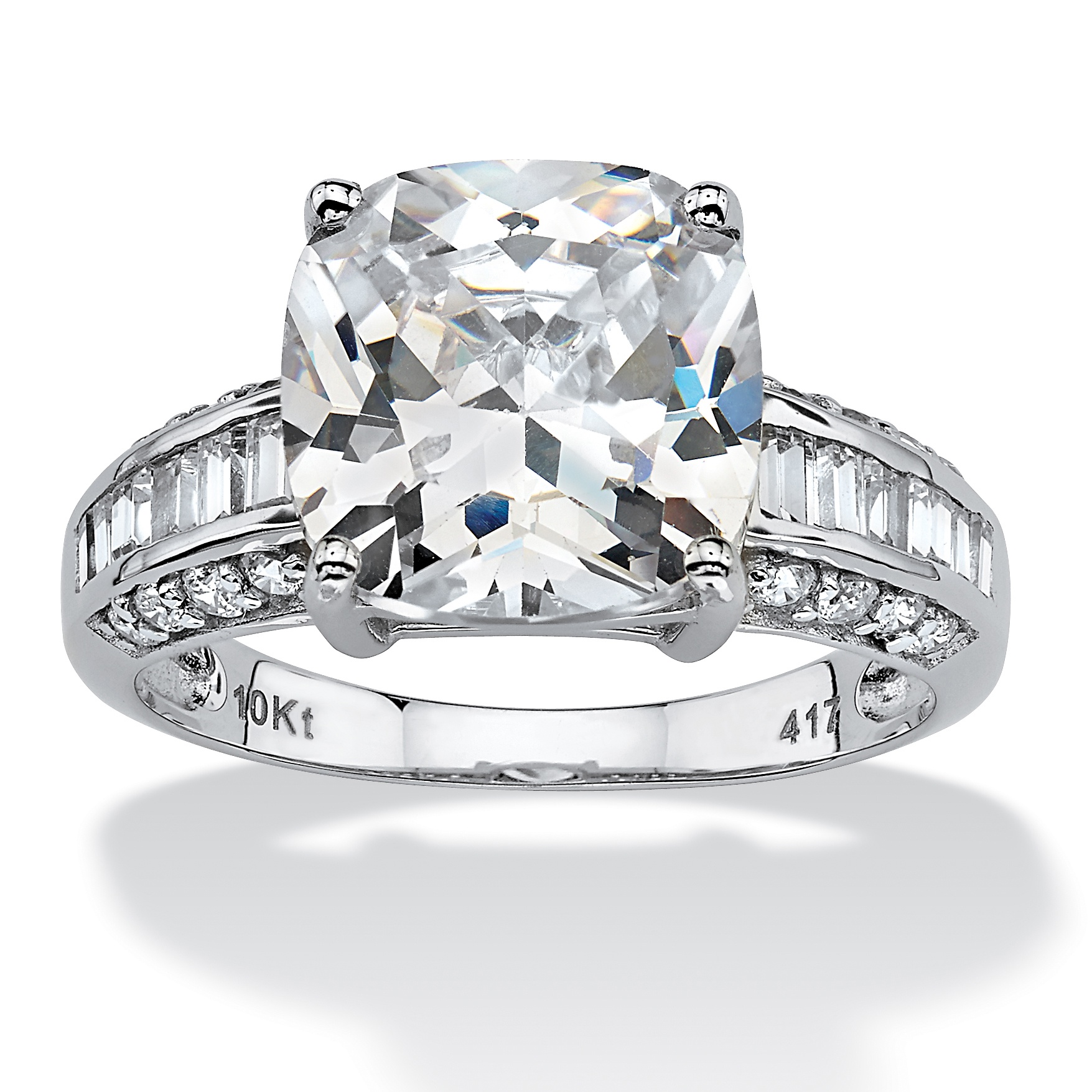 10K White Gold DiamonUltra&trade; Cubic Zirconia White Cushion-Cut Women's Ring