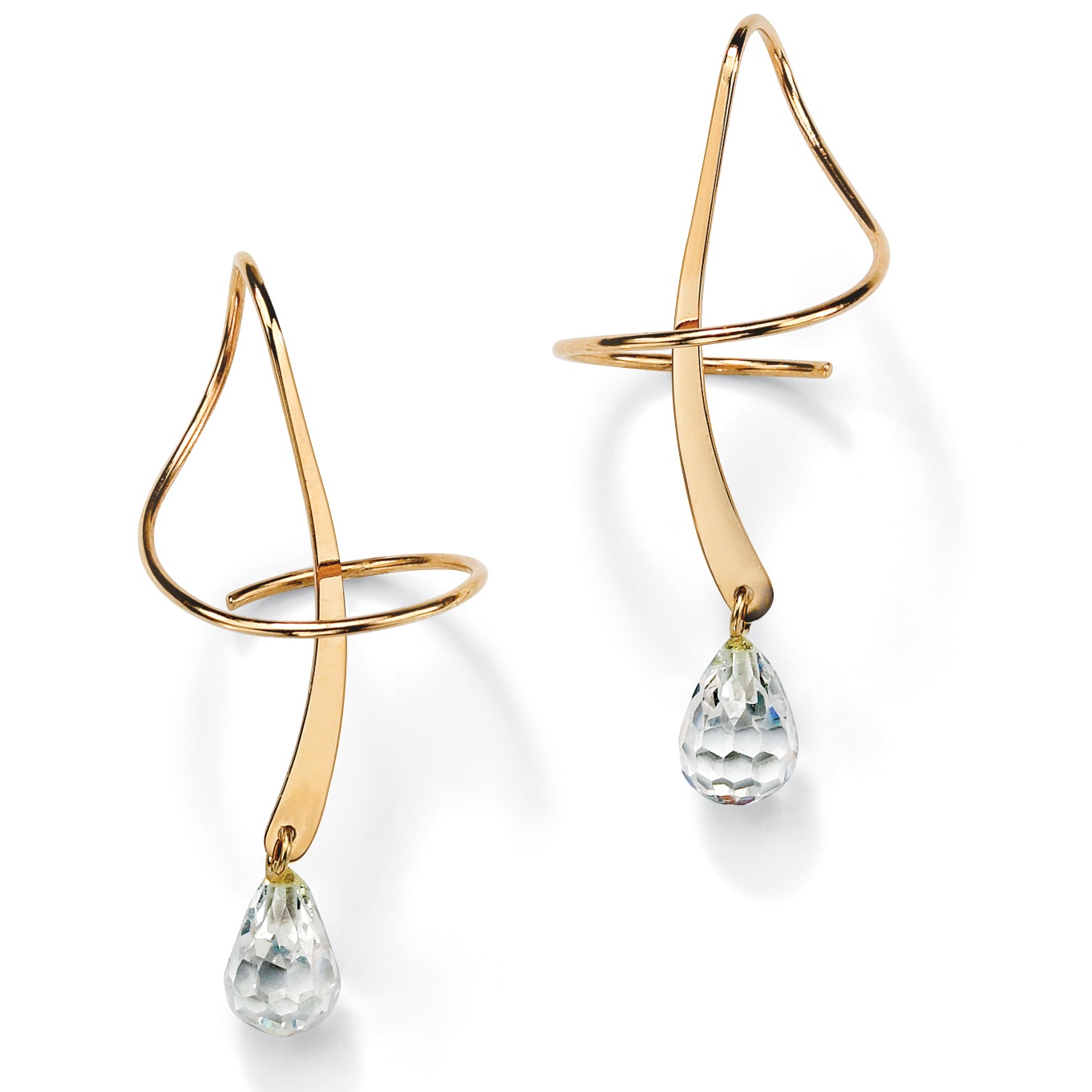 10k Gold DiamonUltra&trade; Cubic Zirconia Briolette Spiral Pierced Earrings