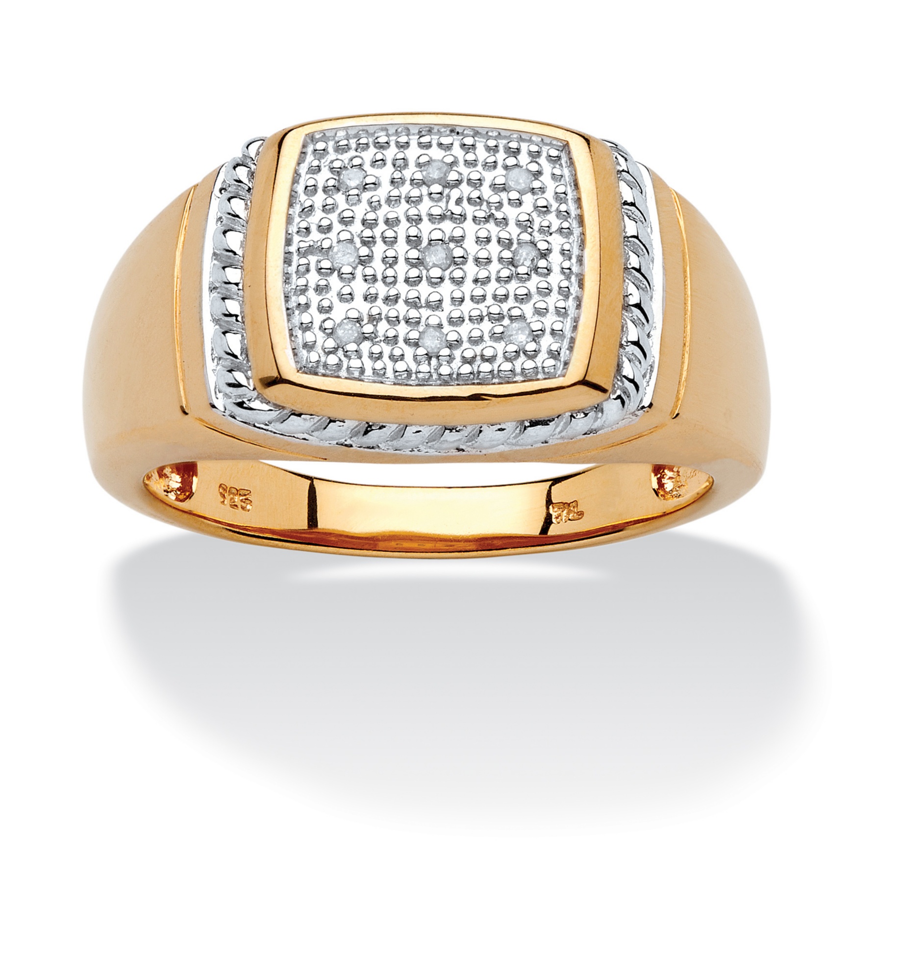 Gold Over Silver Pav&eacute; Diamond Accent Men's Ring