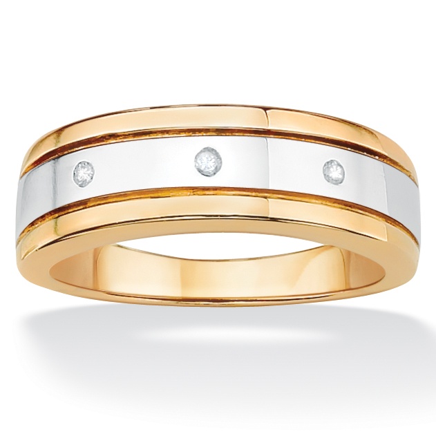 Gold Over Silver Burnish-Set Diamond Accent Men's Ring