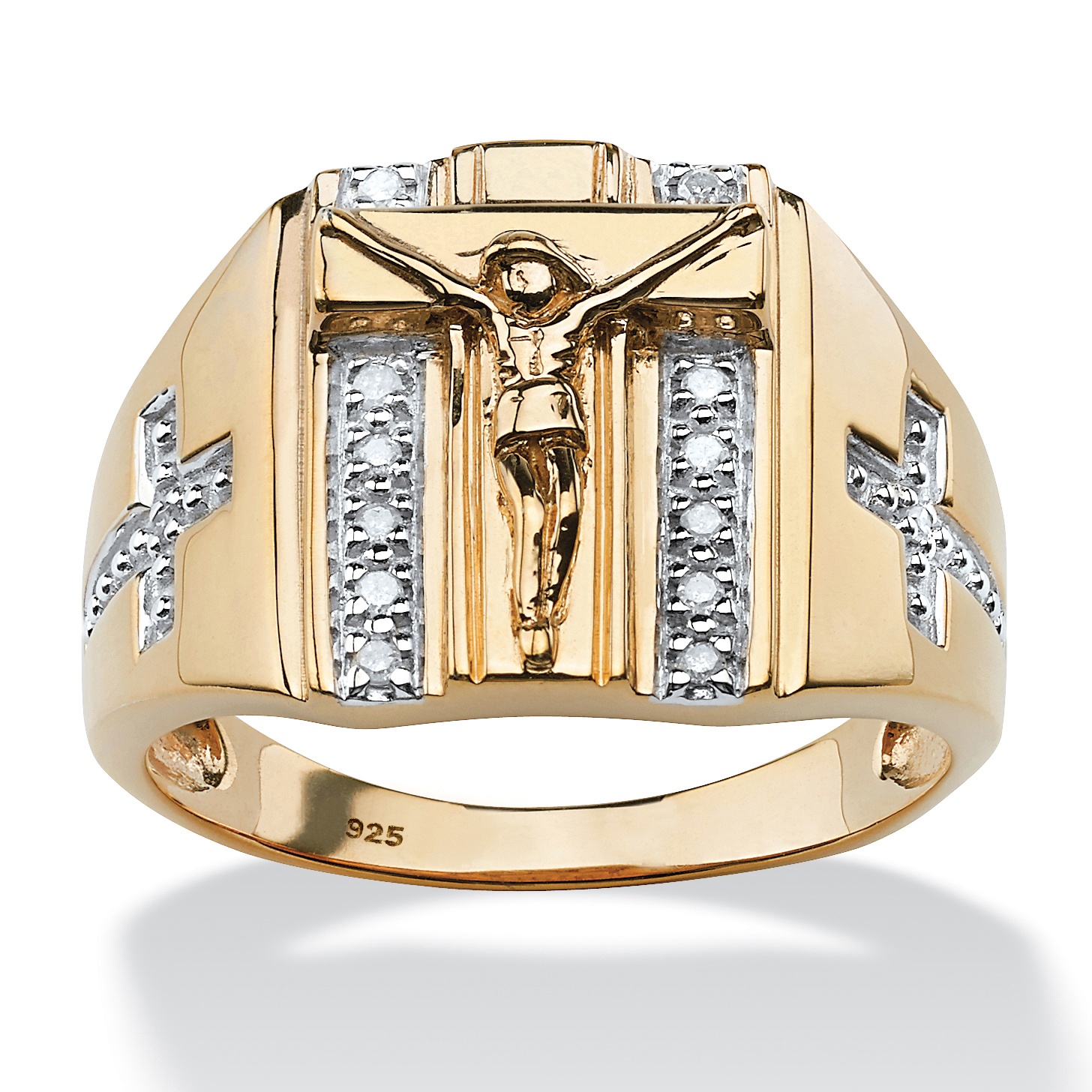 Men's 18k Gold over Sterling Silver Diamond Accent Crucifix/Cross Ring
