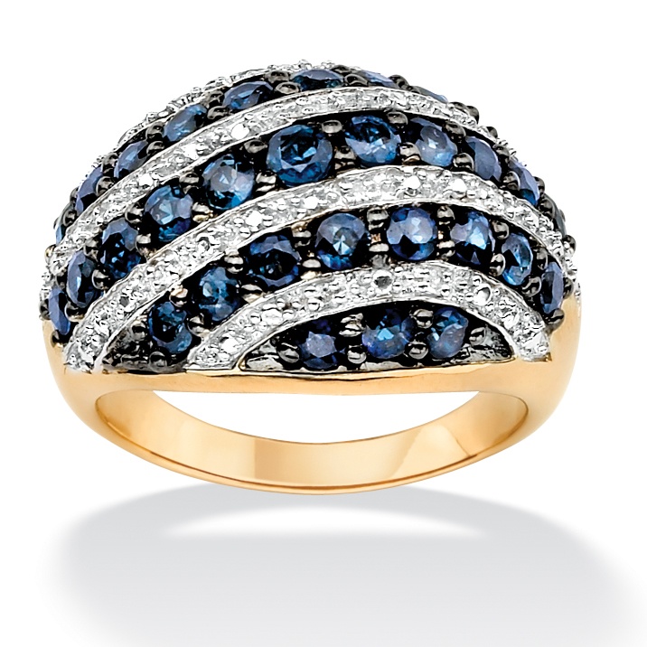 Gold Over Silver Midnight Blue Sapphire and Diamond Accent Women's Ring
