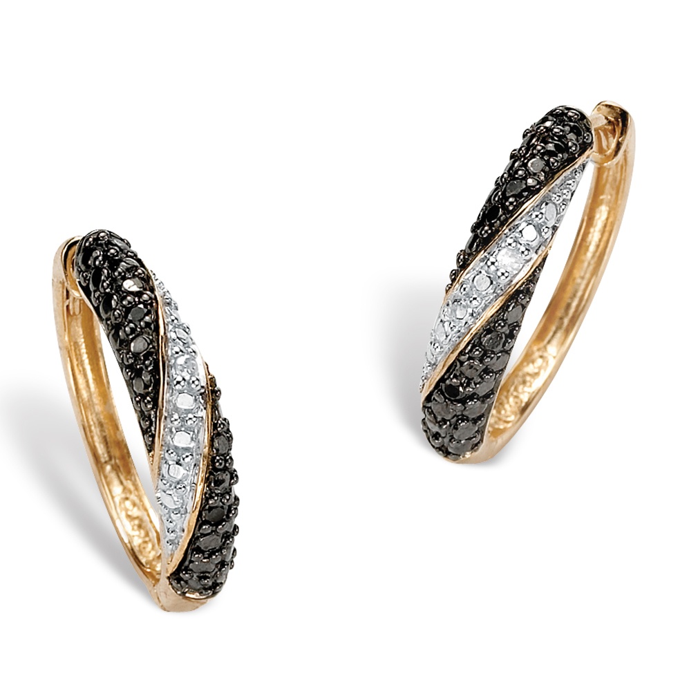 Gold Over Silver Black and White Diamond Pierced Earrings