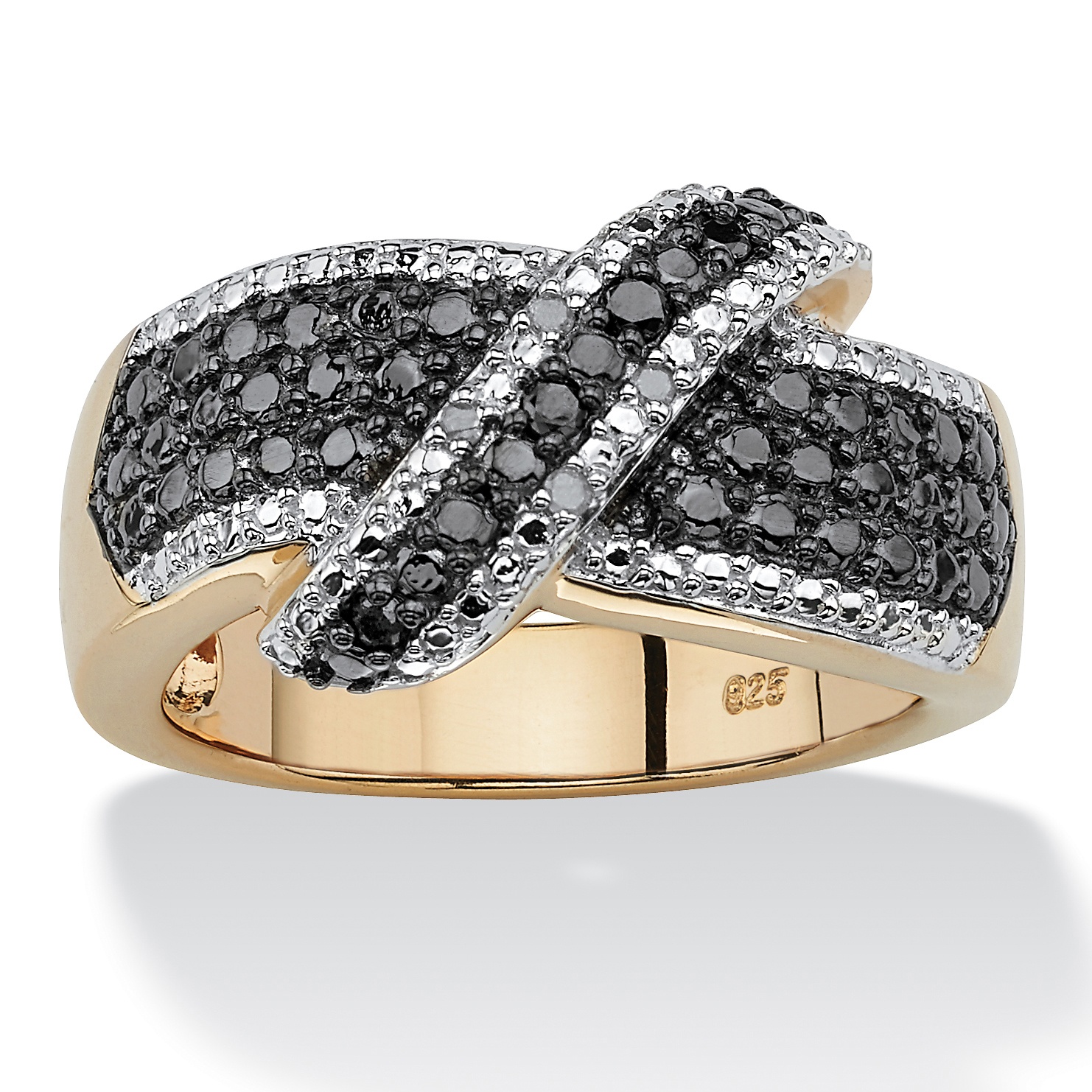 Gold Over Silver Diamond Black Women's Ring