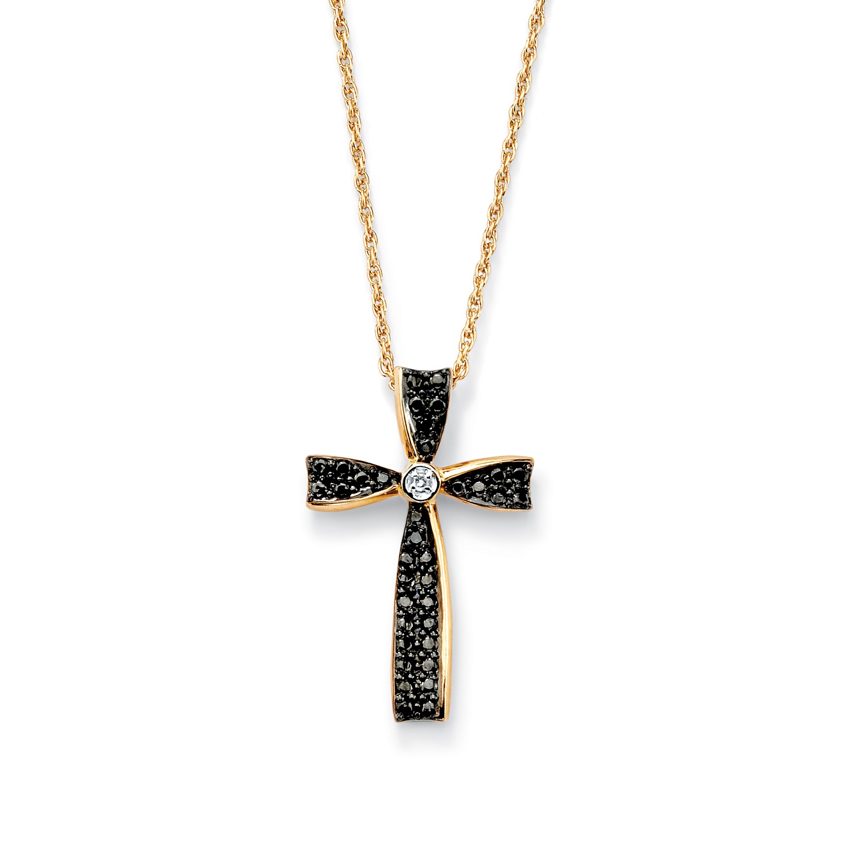 Gold Over Silver Black and White Diamond Accent Cross Pendant