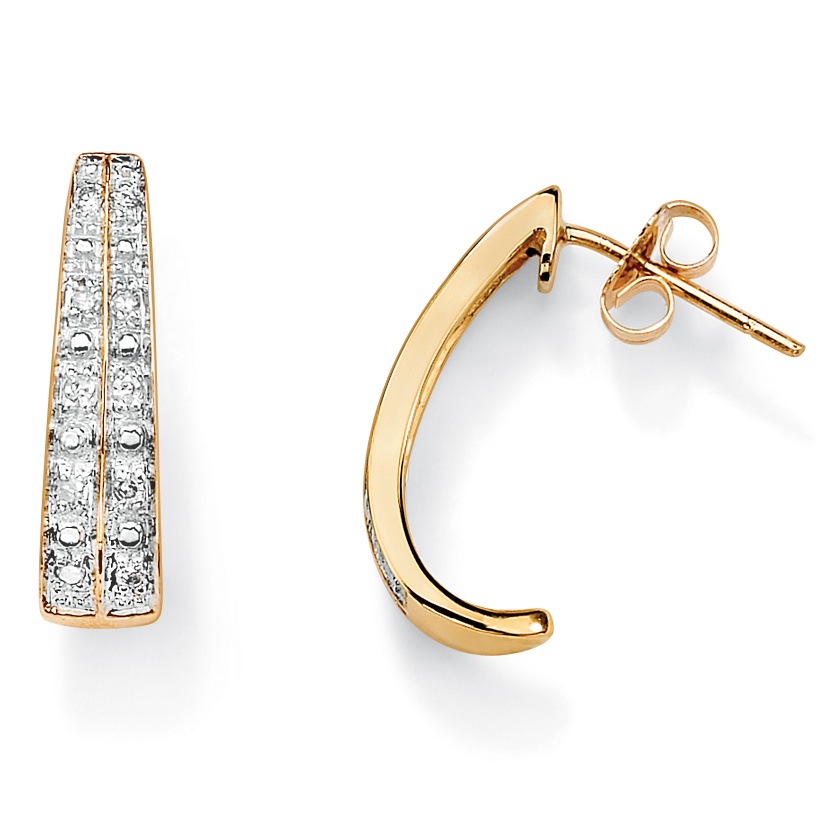 18k Gold over Sterling Silver Diamond Semi-Hoop Pierced Earrings