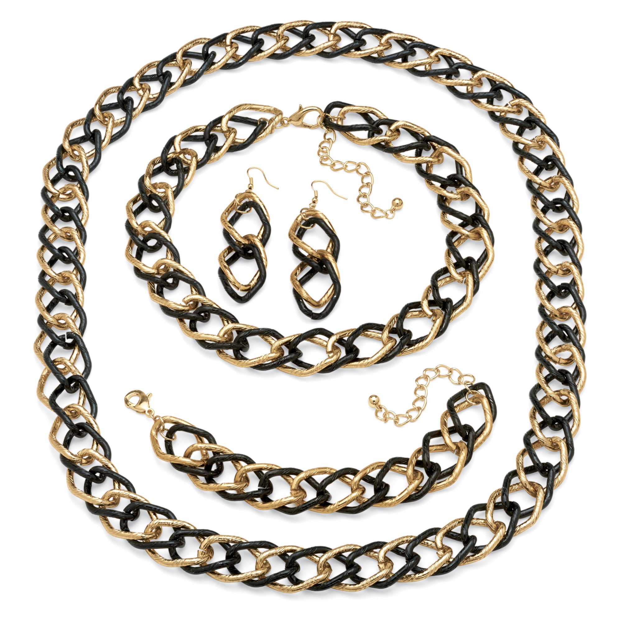 Double Curb-Link Necklace, Bracelet and Pierced Earring Set in Gold Tone and ...