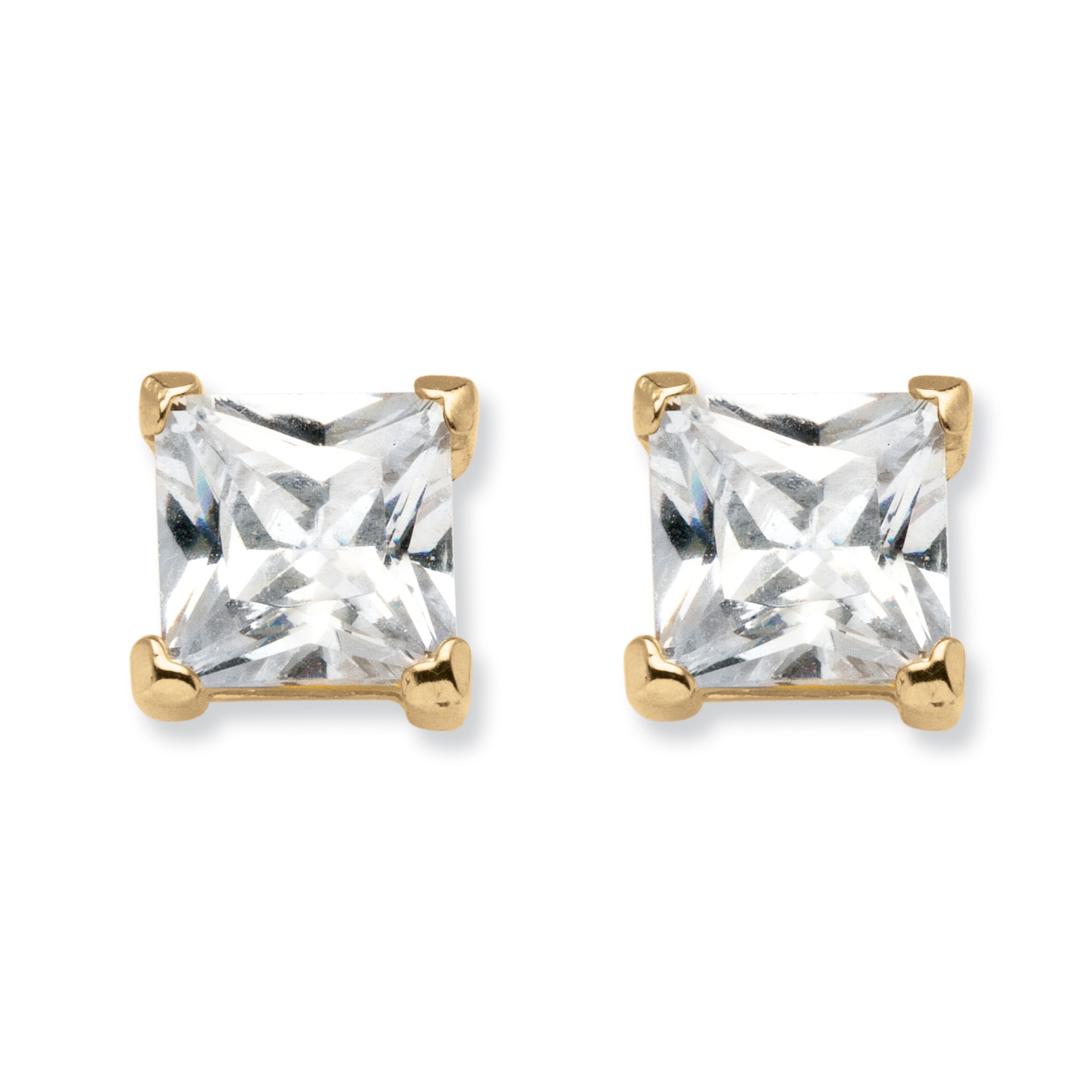 18k Gold over Sterling Silver Princess-Cut DiamonUltra Cubic Zirconia Stud ...