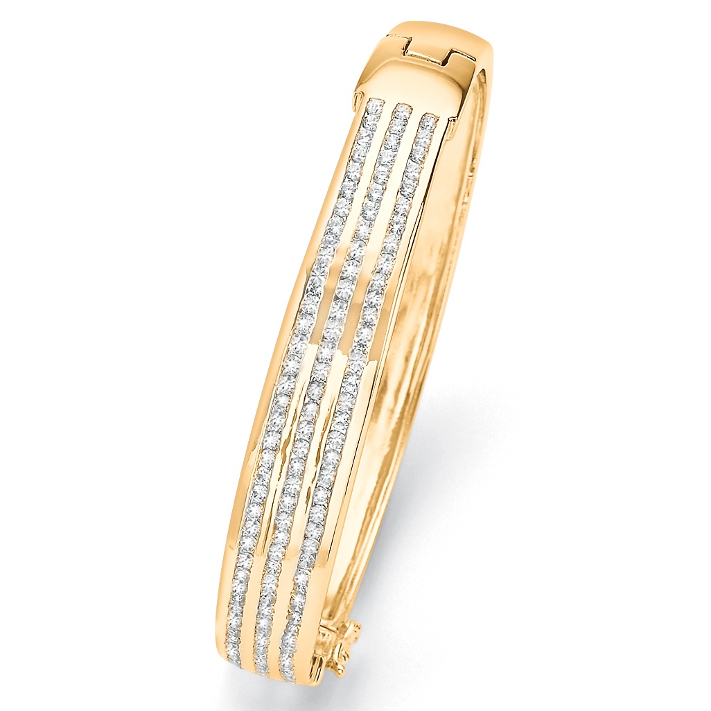 14k Gold-Plated DiamonUltra&trade; Cubic Zirconia Triple-Row Bangle Bracelet