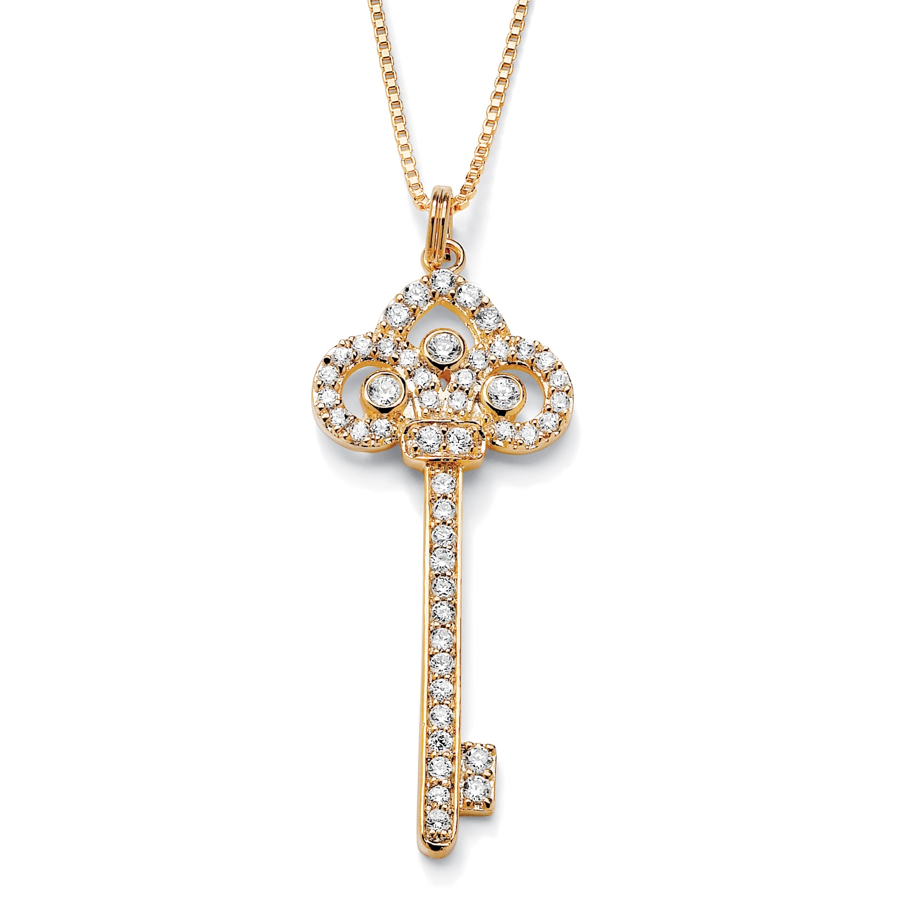 18k Gold over Sterling Silver DiamonUltra Multi-Stone CZ Key Pendant