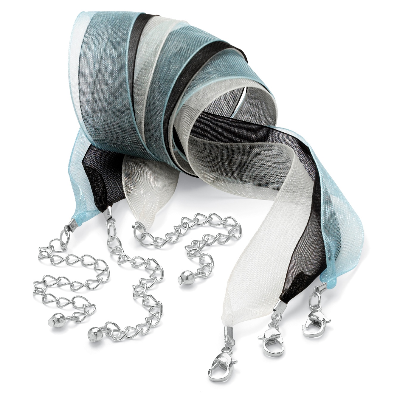 Silver Tone Organza Ribbon Necklaces