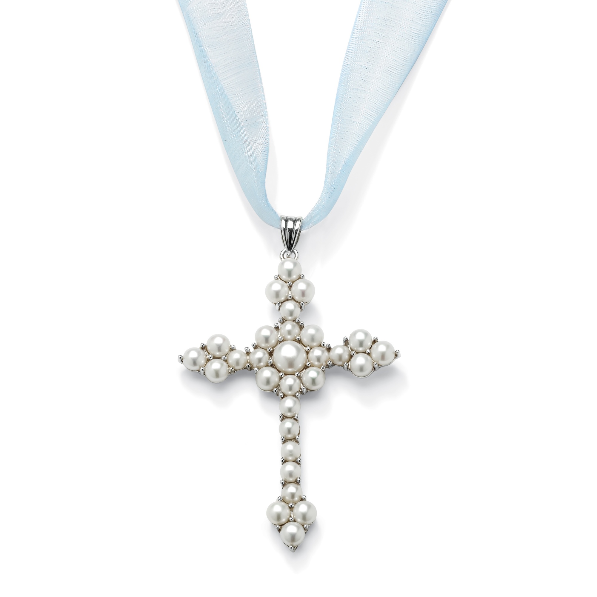 Silver Tone Cultured Freshwater Pearl Cross Necklace