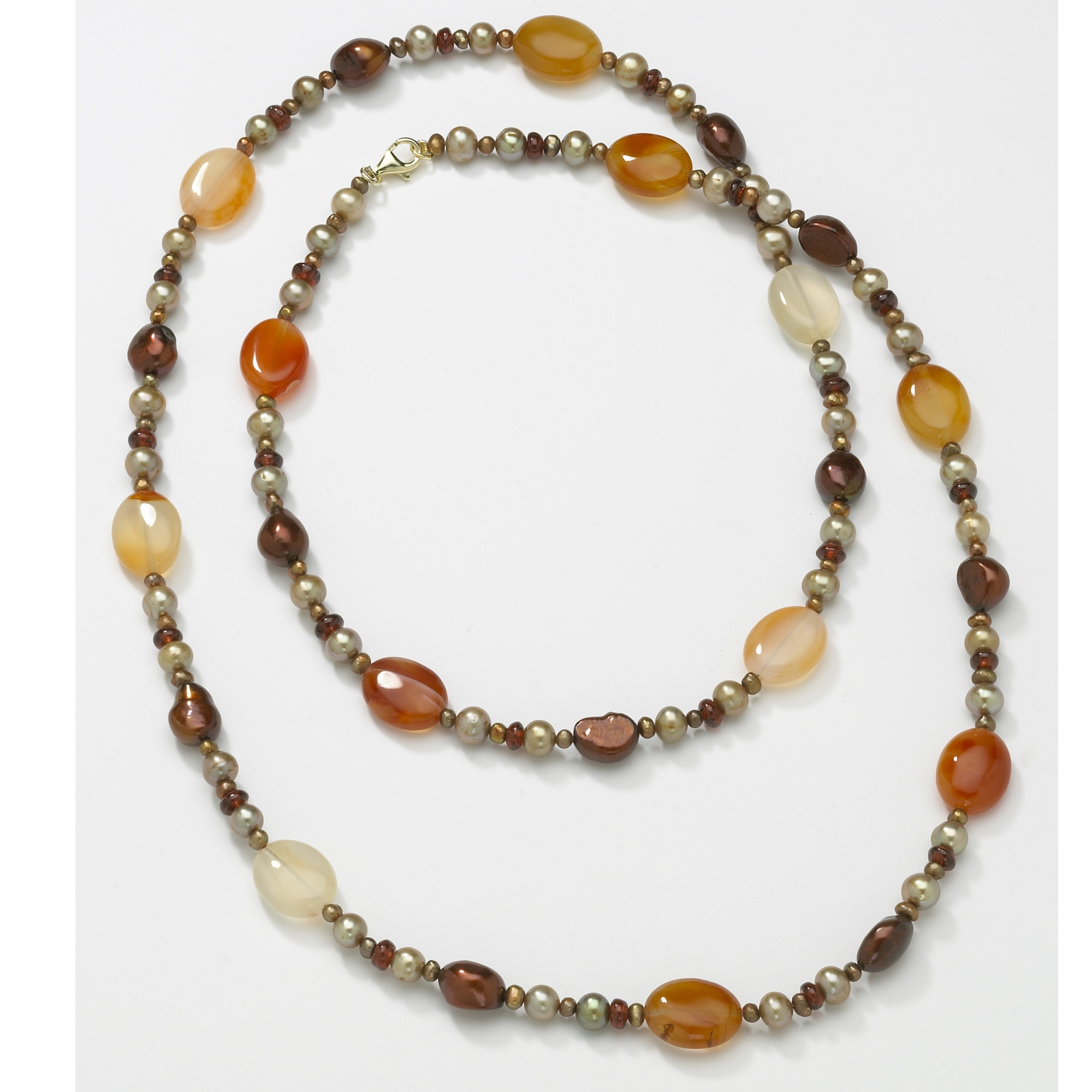 Sterling Silver Multi-Gemstone and Cultured Freshwater Pearl Necklace