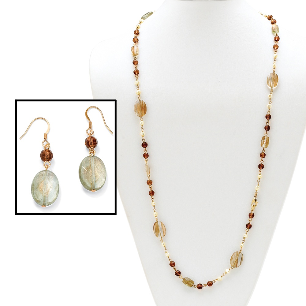 14k Gold-Plated Cultured Freshwater Pearl, Glass and Lucite Necklace and ...
