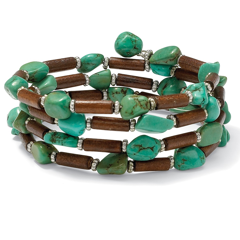 Silver Tone Viennese Turquoise and Wood Bracelet