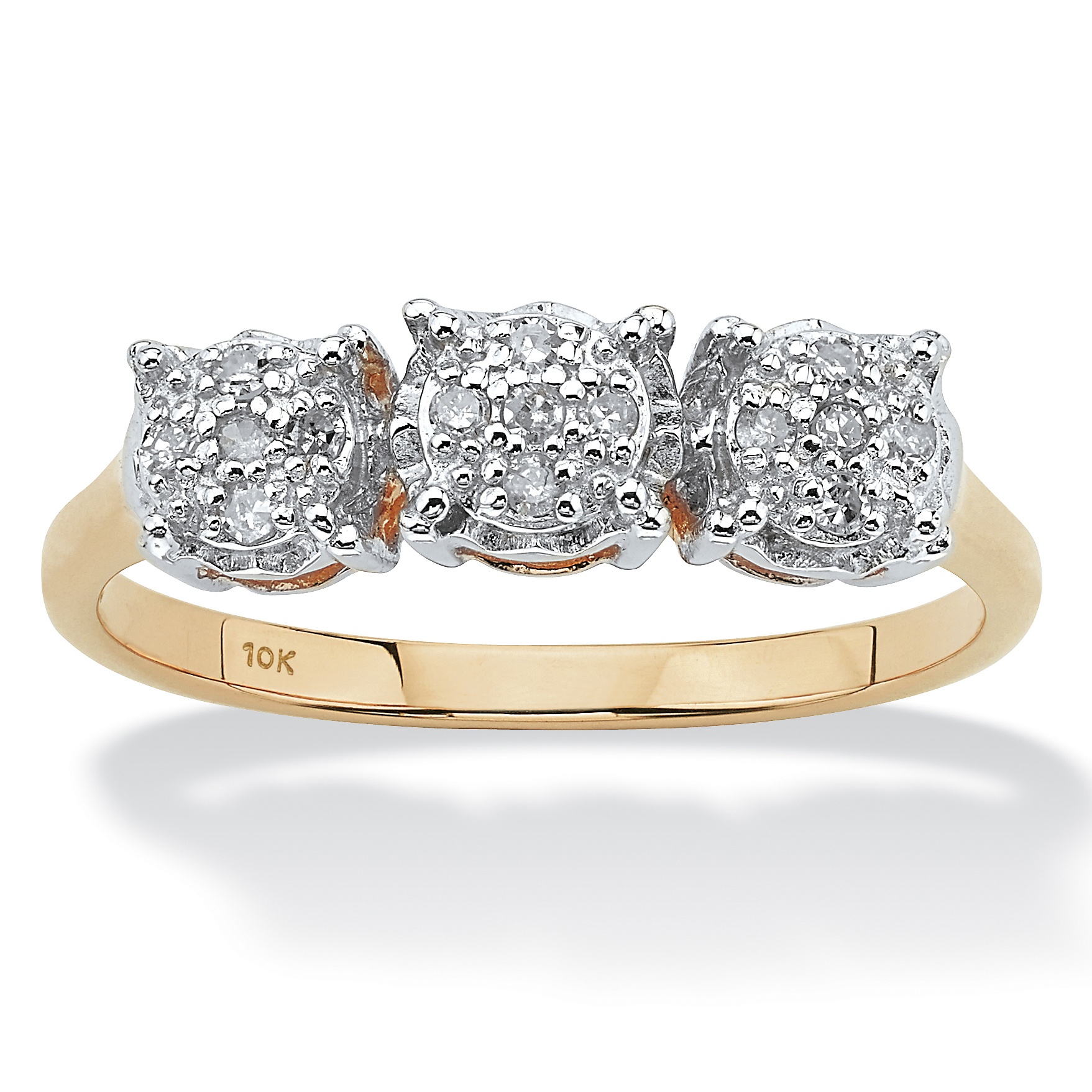 Tutone 10k Gold Triple-Cluster Diamond Anniversary Ring
