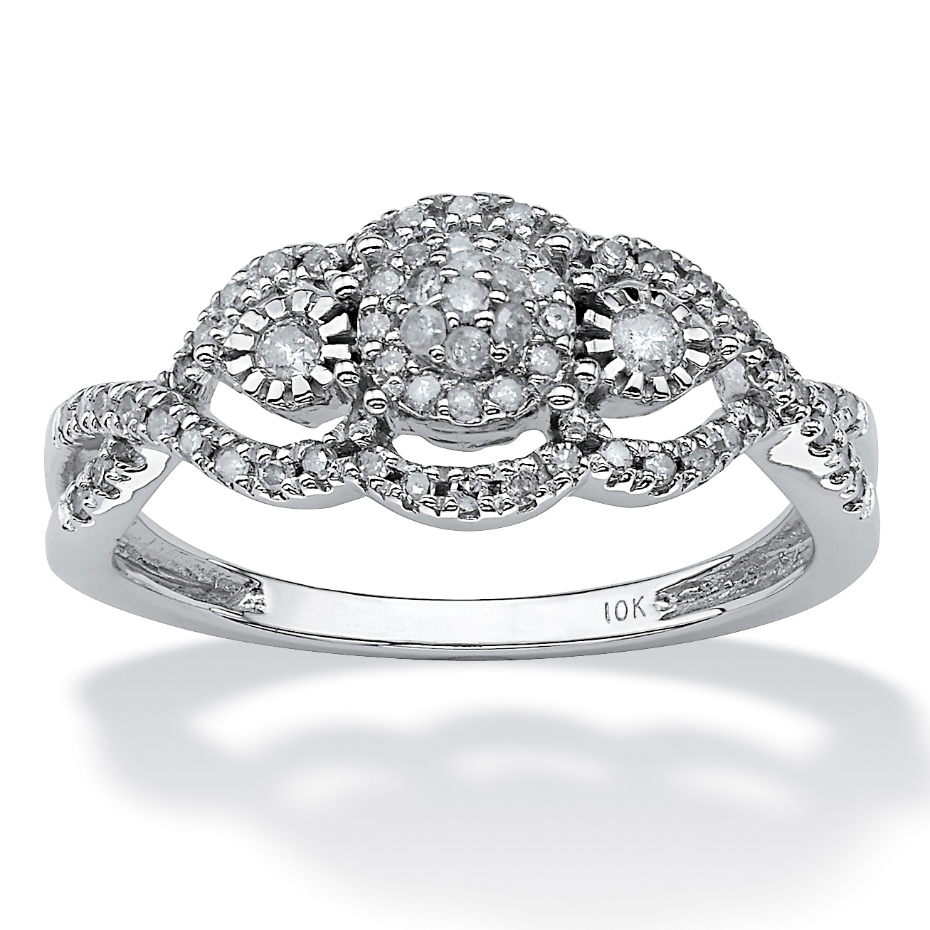 10K White Gold Diamond Swirl Women's Ring