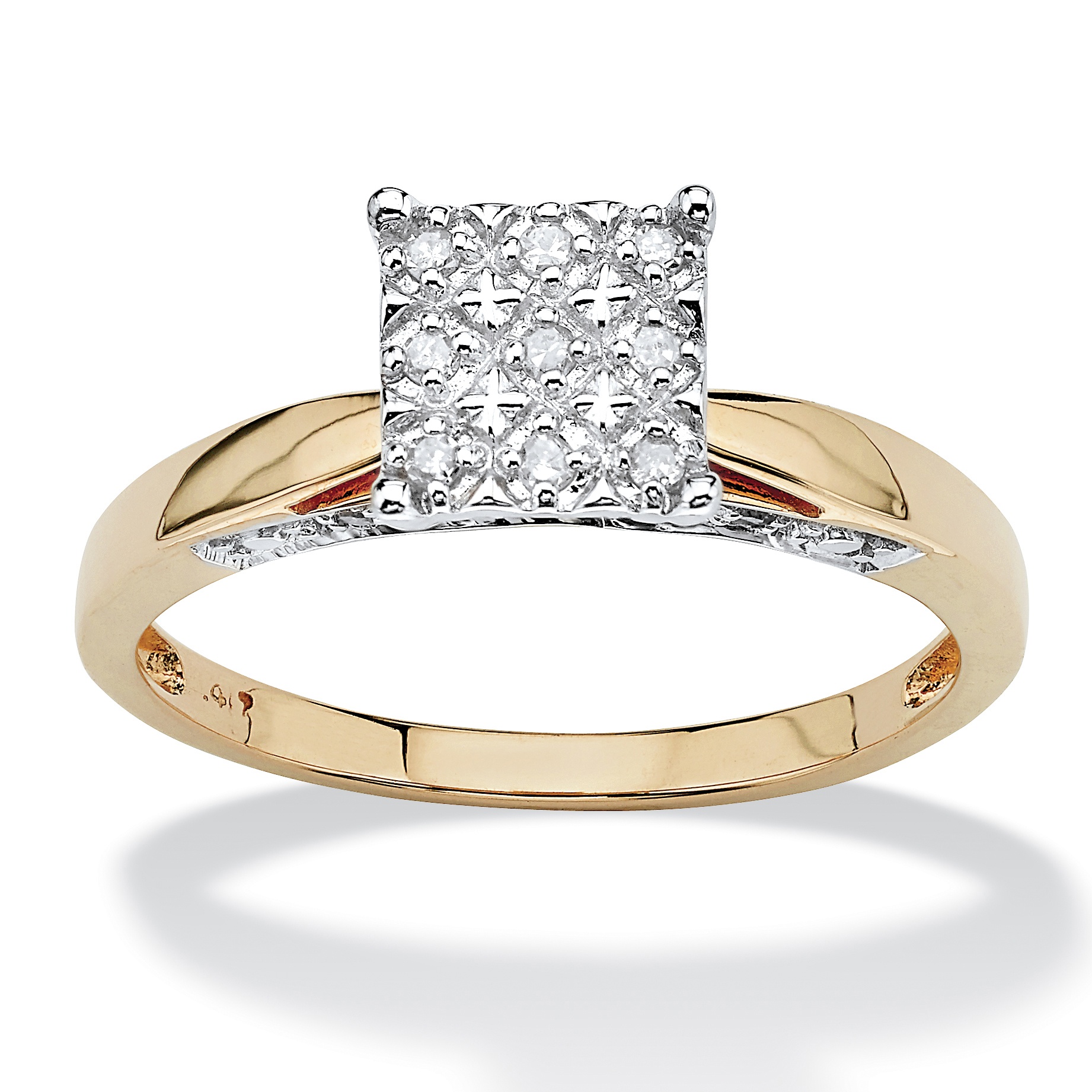 Tutone 10k Gold Round Diamond PavΘ Princess-Shaped Ring