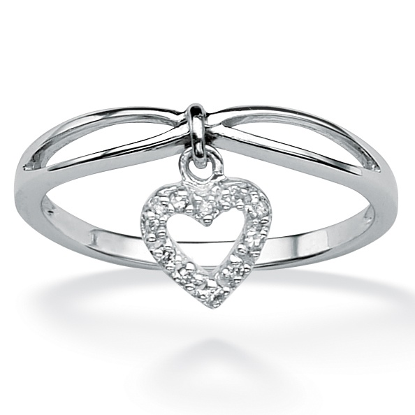 10k White Gold Diamond Accent Heart Charm Ring