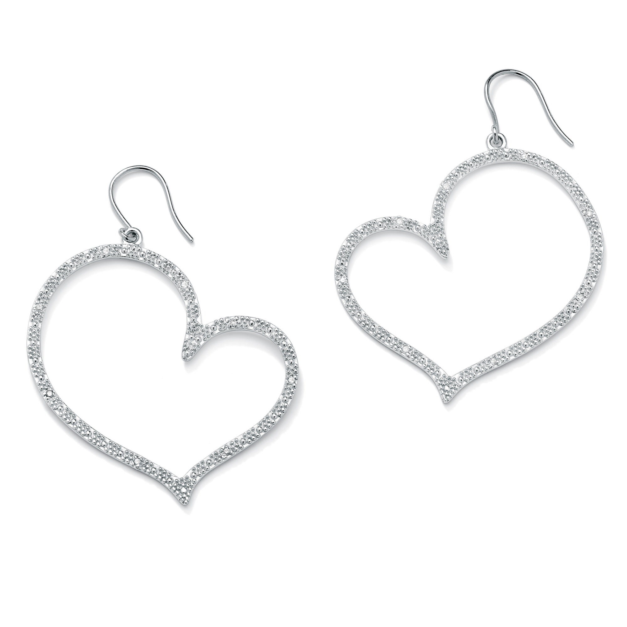 Platinum Over Sterling Silver Diamond Heart-Shaped Pierced Earrings