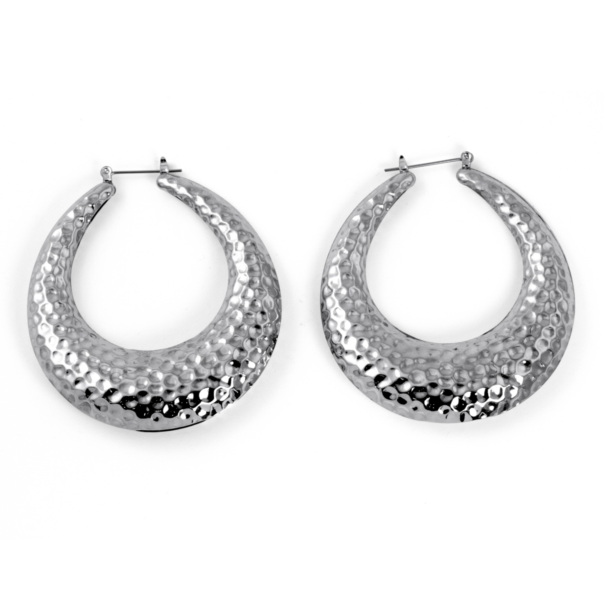 Silver Tone Hammered-Style Hoop Pierced Earrings